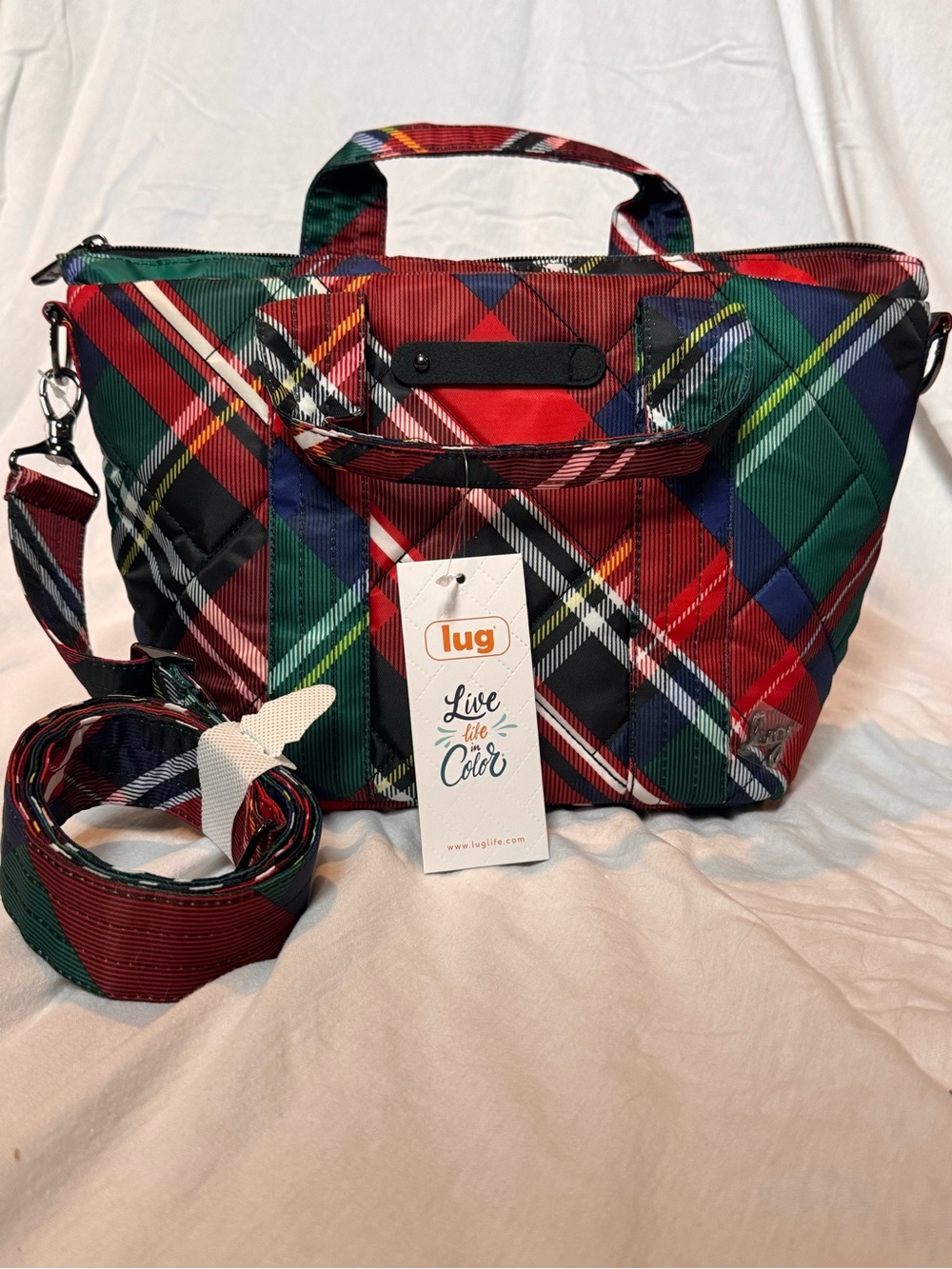 Lug Dory NWT Quilted Crossbody Tote | Plaid | Travel Work Everyday Bag